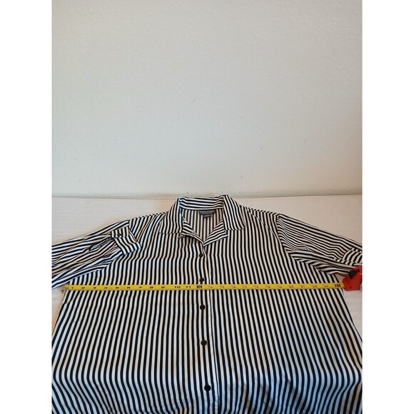 Notations Black White Striped Blouse XL Button Front Long-Sleeve Career Office - Picture 10 of 14